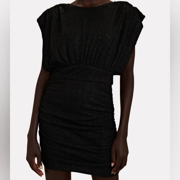 🆕️ IRO Cory Ruched Cloqué Mini Dress in Black - Picture 2 of 16